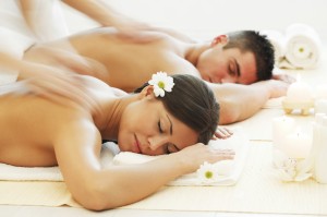 Young couple is resting at the spa centre.